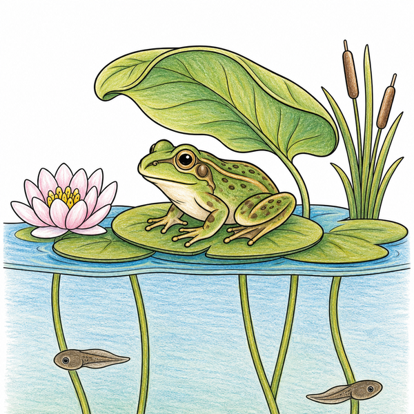 Von MellowMori kolorierter Frosch auf Seerosenblättern