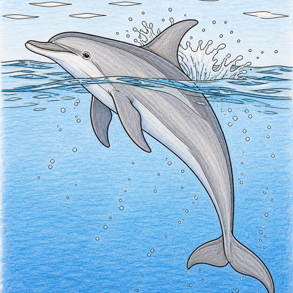 Von MellowMori kolorierter Delfin im offenen Meer